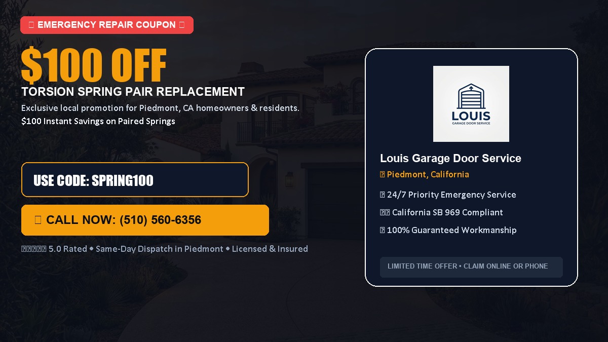 $100 OFF Heavy-Duty Torsion Spring Pair Replacement in Piedmont, CA