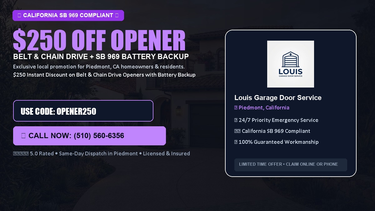 $250 OFF Smart Garage Door Opener Installation (Belt & Chain Drive with California SB 969 Battery Backup) in Piedmont, CA