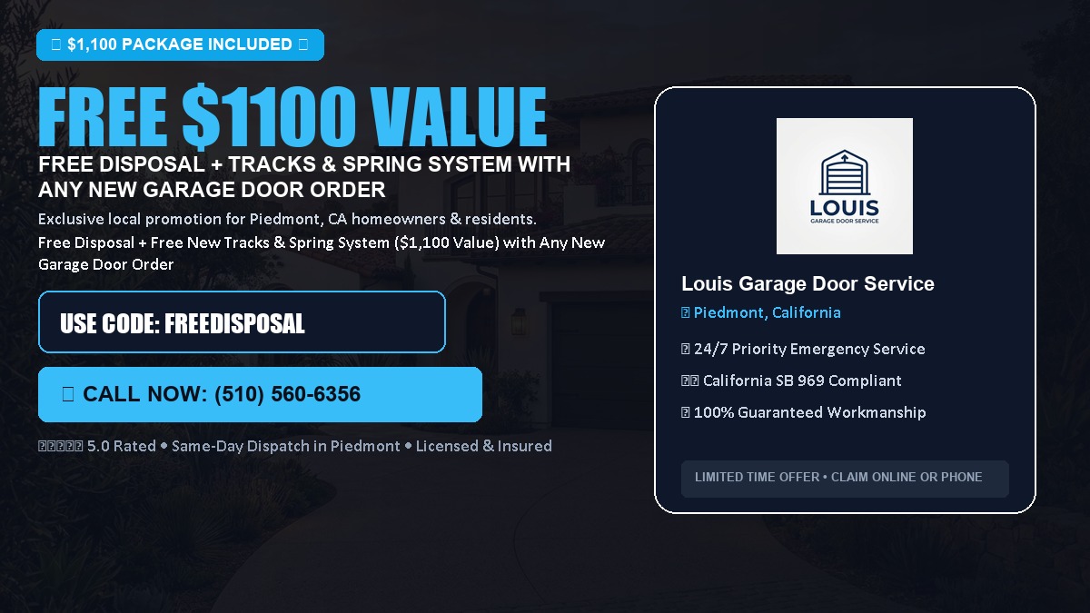 Free Disposal + Free New Tracks & Spring System with Any New Garage Door Order ($1100 Value) in Piedmont, CA